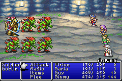 An enemy formation consisting of one Soldier and five Goblins